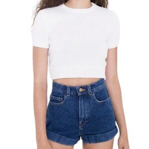 AMERICAN Apparel High Waisted cuff high rise Jean Dark Denim Blue Shorts 28 B1